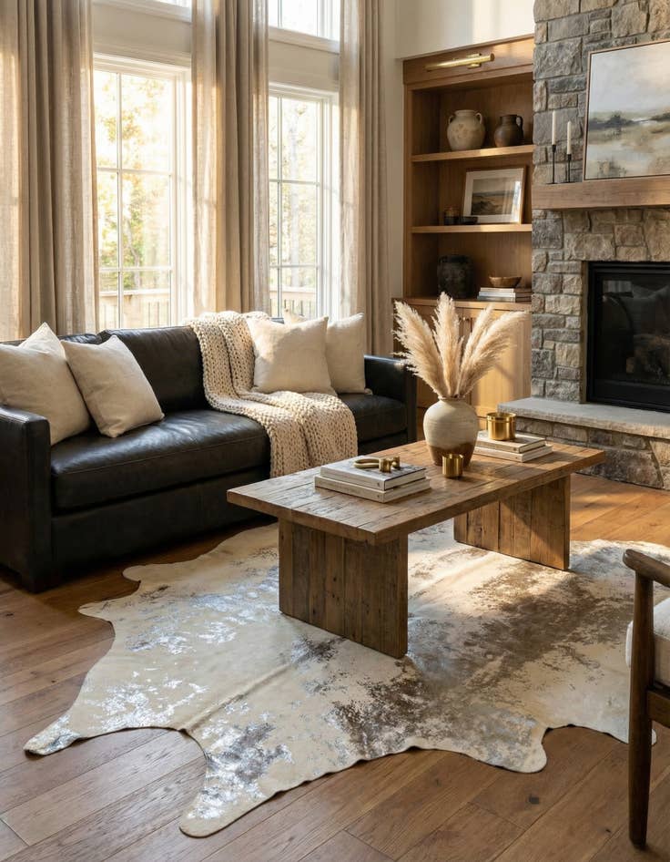 Detail image of 5' 11 x 6' 5 Cowhide Leather Rug