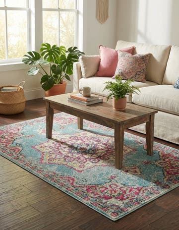 Light Blue Washable Fleur Rug