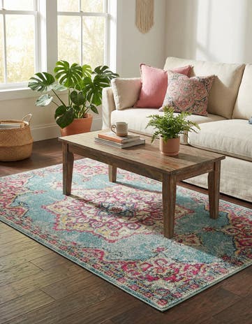 Light Blue Washable Fleur Rug