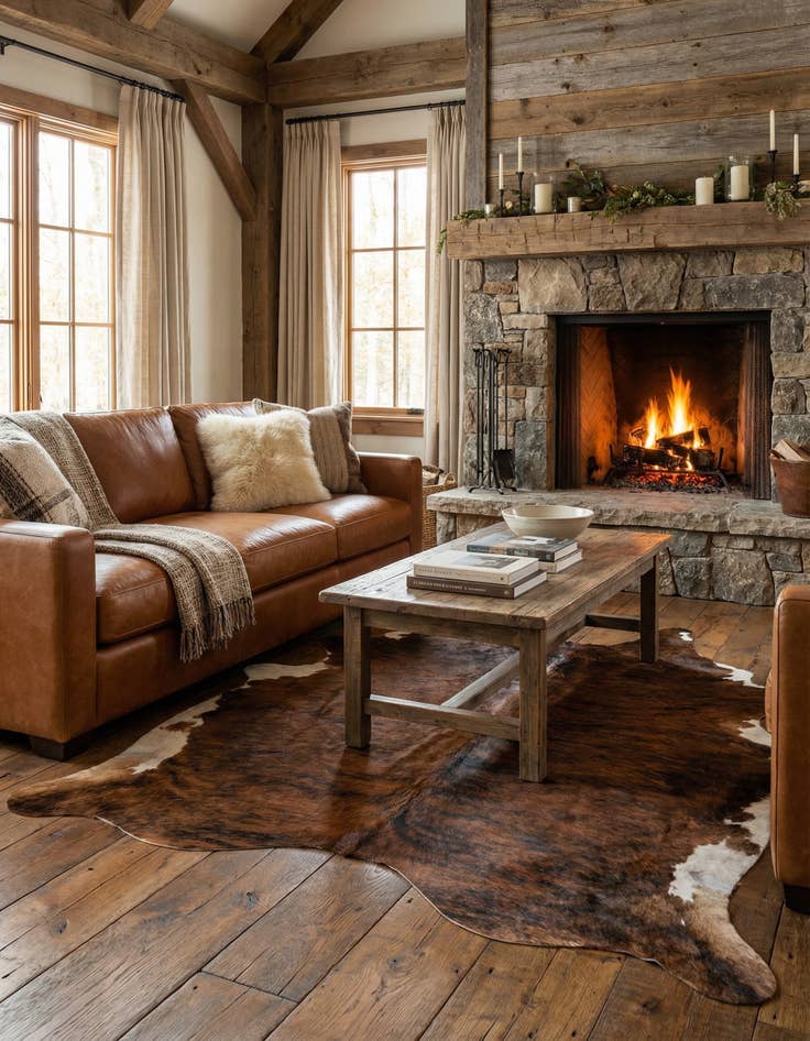 Detail image of 5' 1 x 5' 11 Cowhide Leather Rug