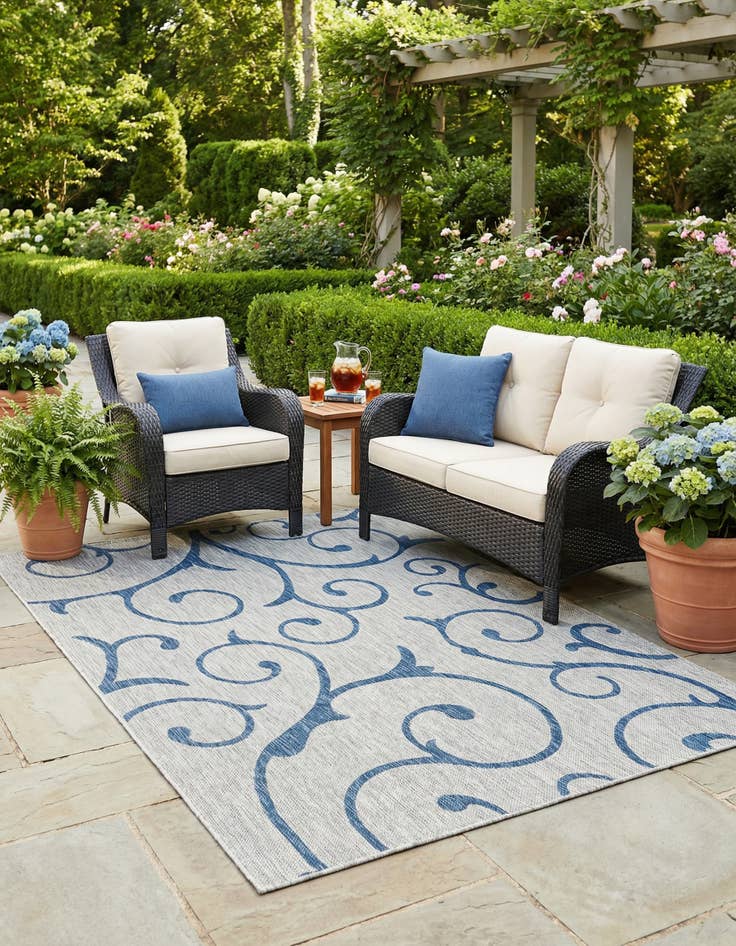 Detail image of 5' 3 x 8' Washable Botanical Indoor / Outdoor Rug