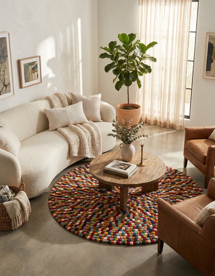 6' 1 x 6' 1 Felt Ball Wool Round Rug