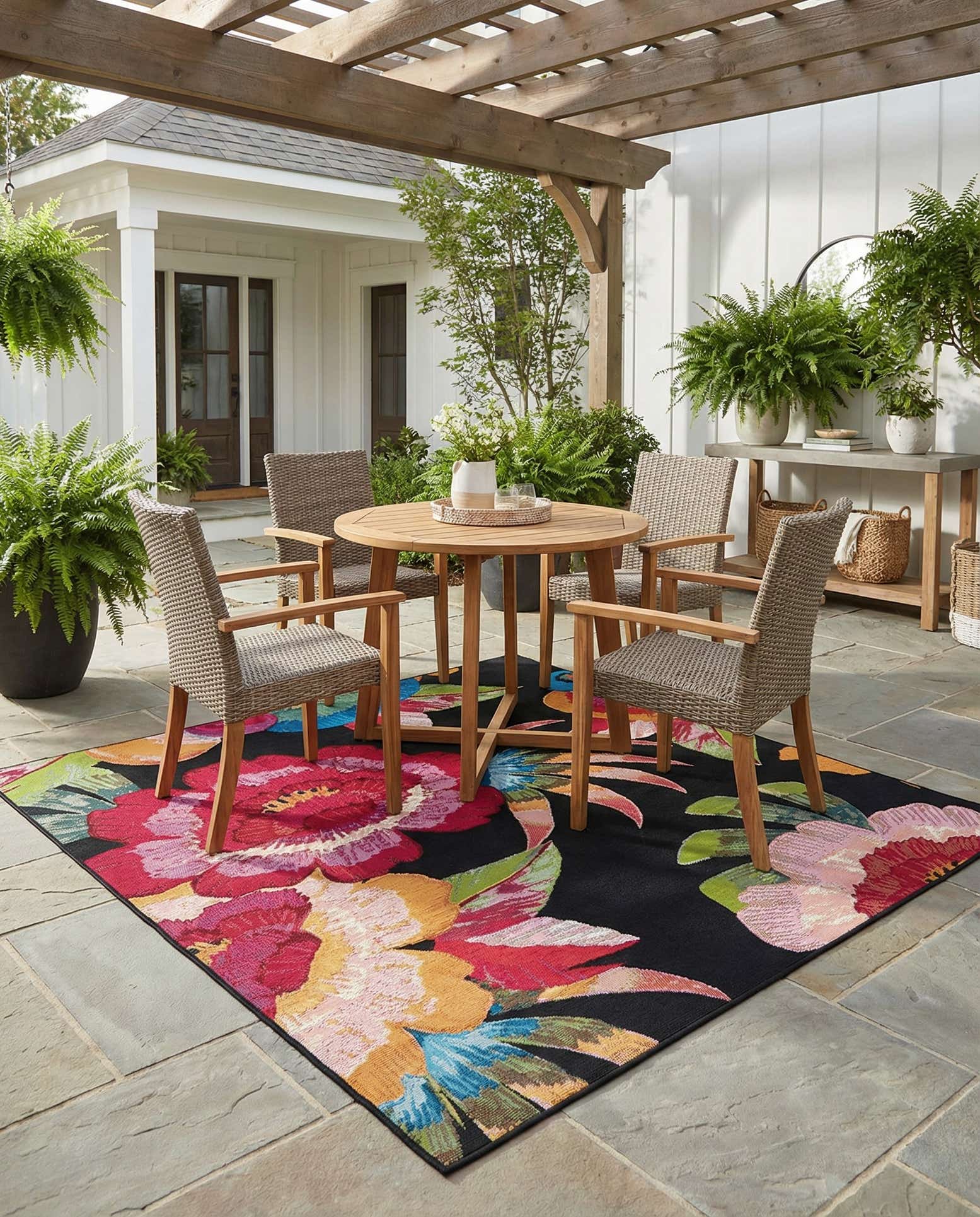 6' x 6' Easy-Clean Botanical Indoor / Outdoor Square Rug