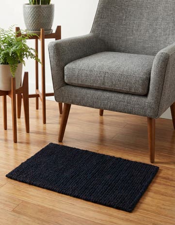 Navy Blue Hand Woven Lana New Zealand Wool Rug