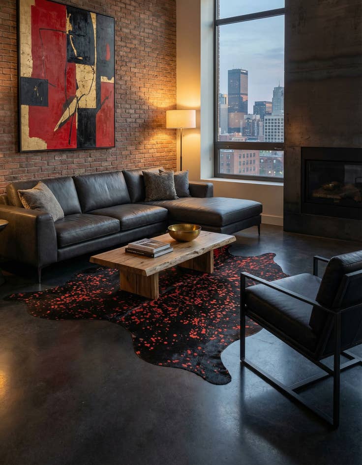 Detail image of 6' 3 x 7' Cowhide Leather Rug