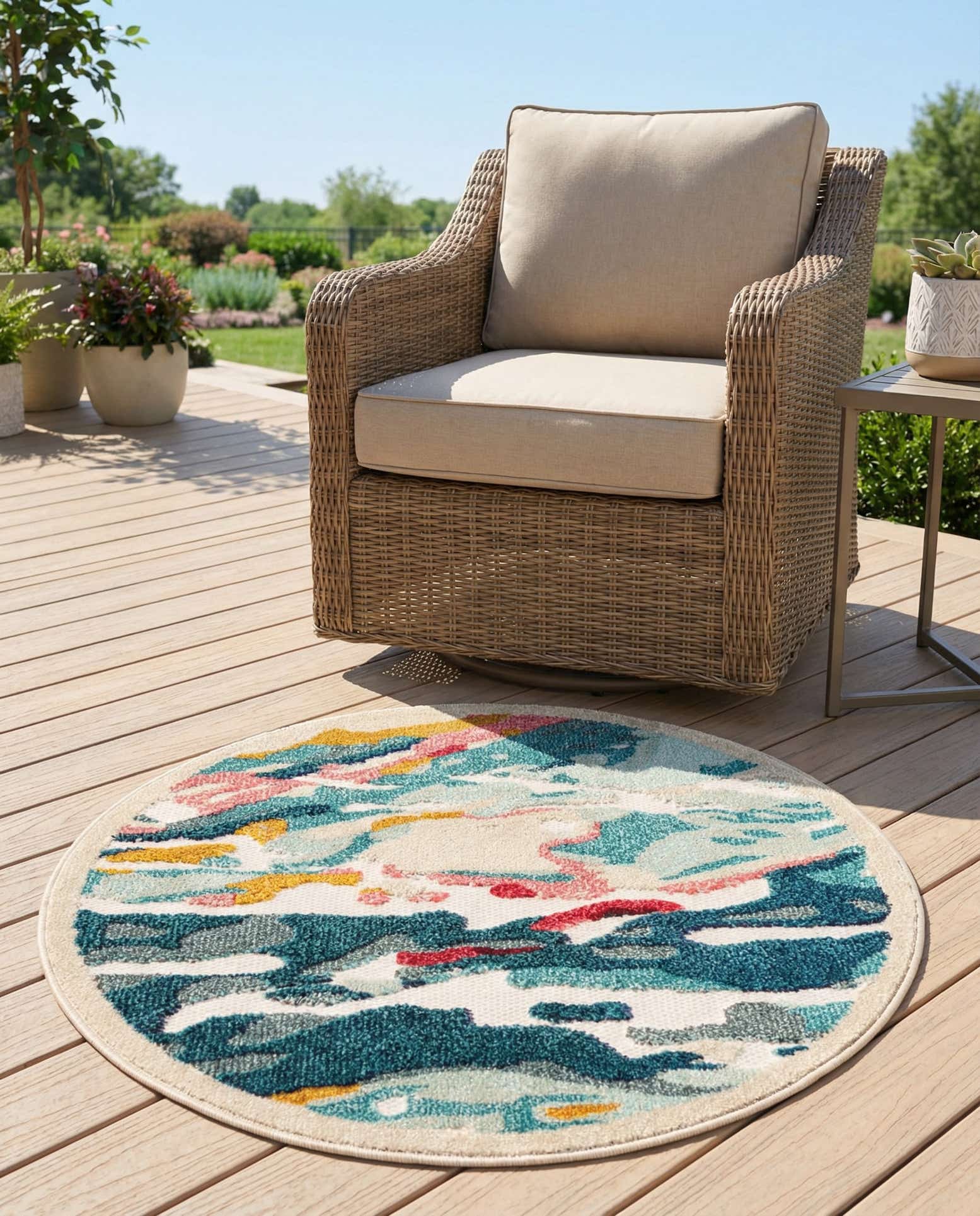 3' x 3' Easy-Clean Casablanca Indoor / Outdoor Round Rug