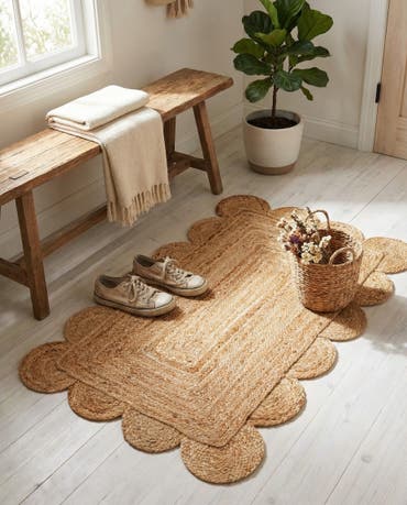  2' x 3' 1  Hand Woven Scallop Braided Jute Rug