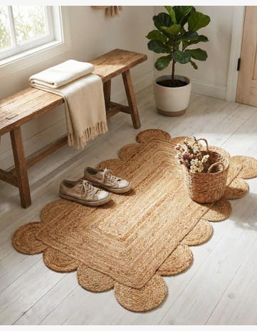 2' x 3' 1 Hand Woven Scallop Braided Jute Rug