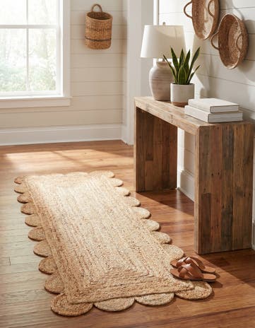 2' x 5' 1 Hand Woven Scallop Braided Jute Runner Rug