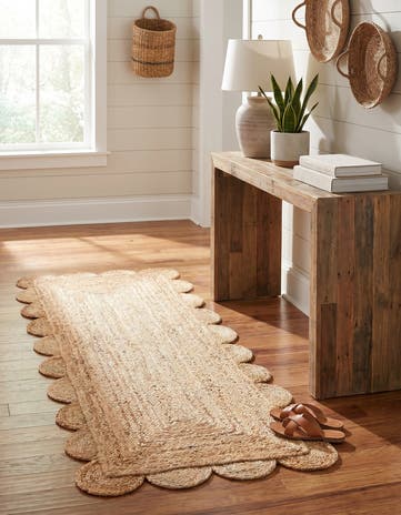 2' x 5' 1 Hand Woven Scallop Braided Jute Runner Rug