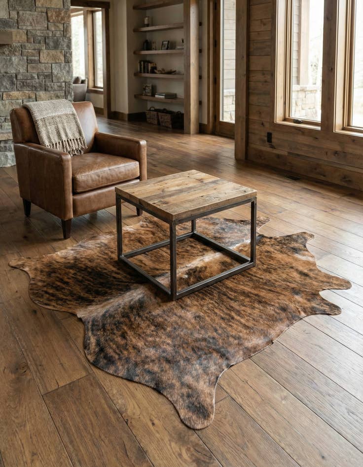 Detail image of 4' 10 x 5' 3 Cowhide Leather Square Rug