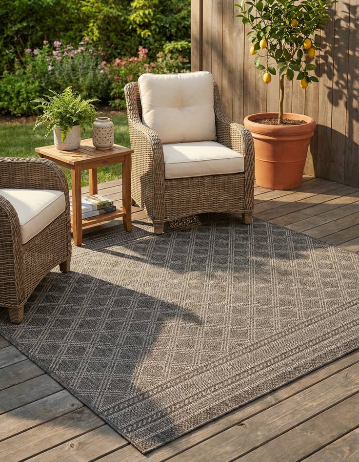 Detail image of  5' 1 x 5' 1  Washable Lattice Indoor / Outdoor Square Rug