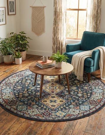 Navy Blue Kamala Washable Round Rug