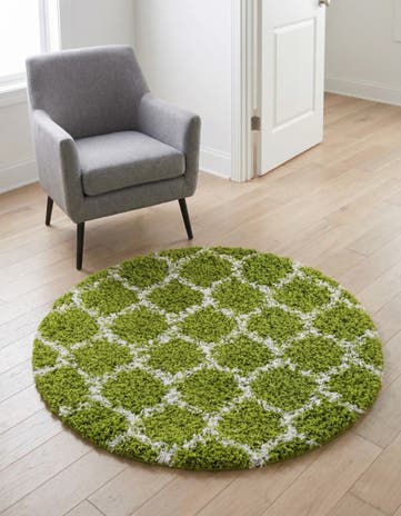 Green Lattice Shag Round Rug
