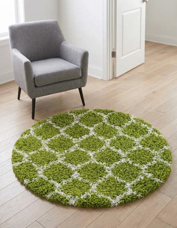 Green Lattice Shag Round Rug