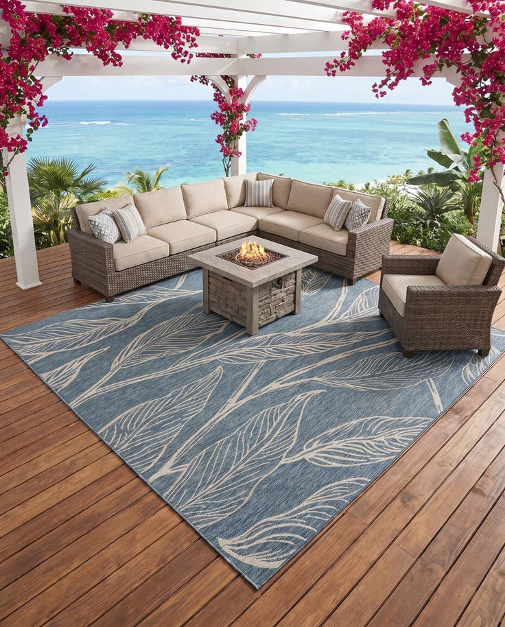 Detail image of 13' x 13' Easy-Clean Botanical Indoor / Outdoor Square Rug
