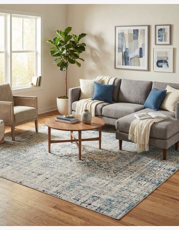 Ivory and Blue Finsbury Square Rug