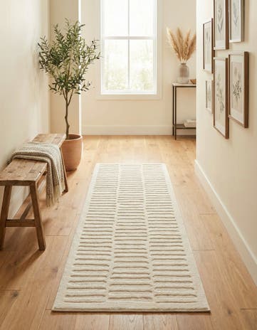 Ivory White Textura Designer Runner Rug