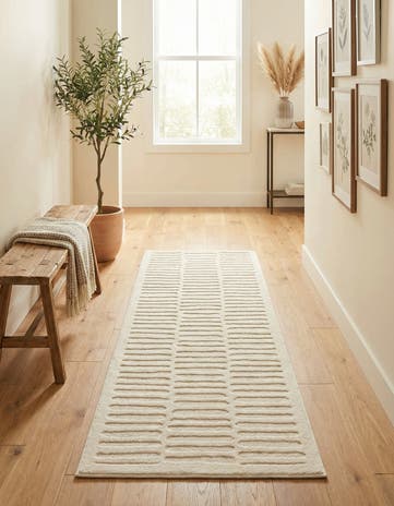 Ivory White Textura Designer Runner Rug