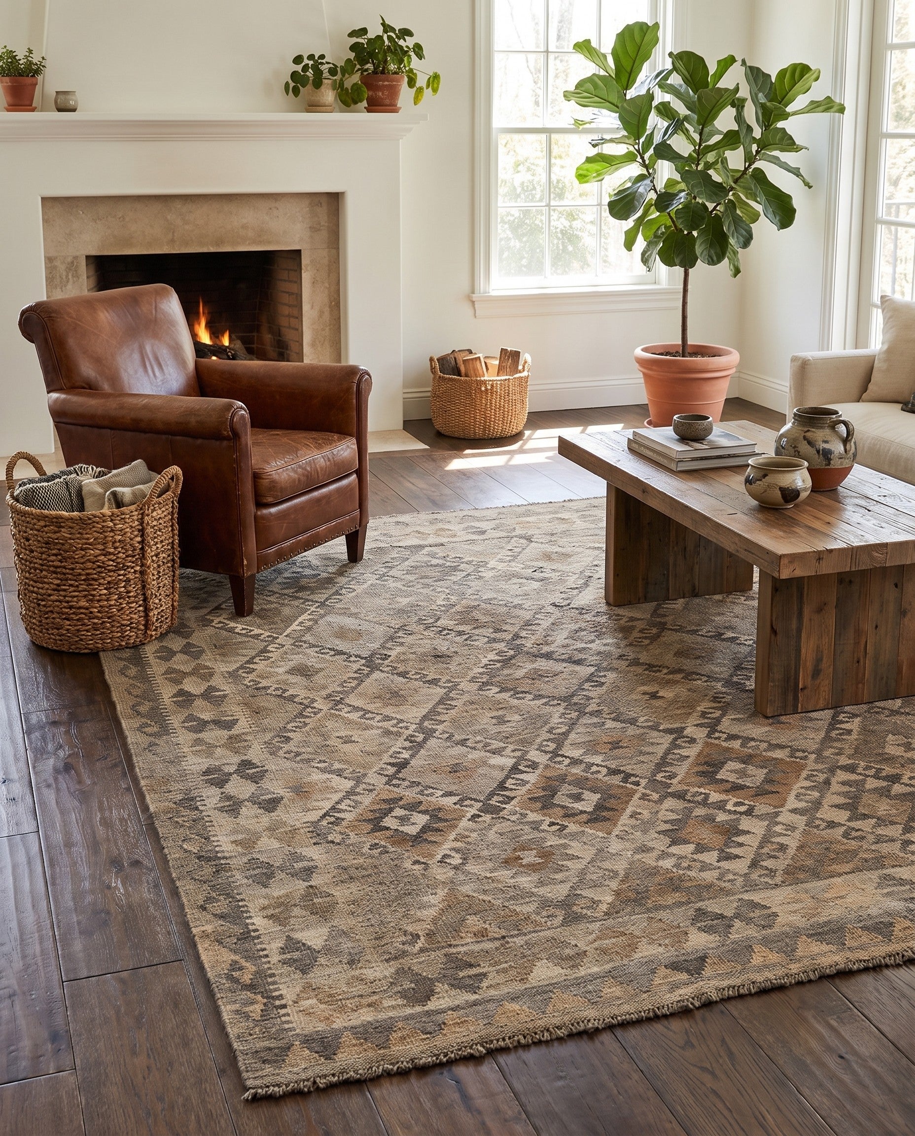 5' 2 x 6' 3 Hand Woven Kilim Maymana Wool Rug