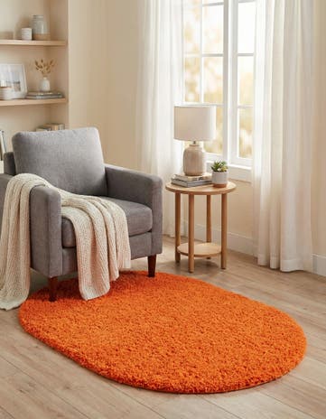 Tiger Orange Solid Shag Oval Rug