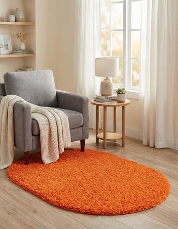 Tiger Orange Solid Shag Oval Rug