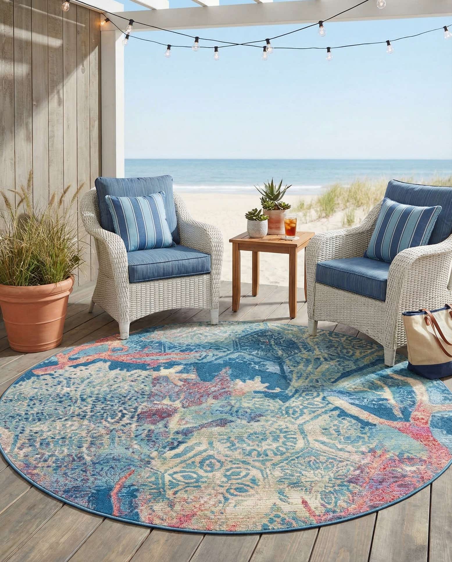 6' x 6' Easy-Clean Coastal Indoor / Outdoor Round Rug