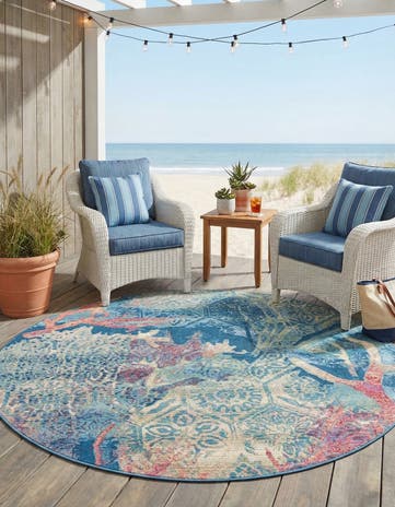 6' x 6' Easy-Clean Coastal Indoor / Outdoor Round Rug