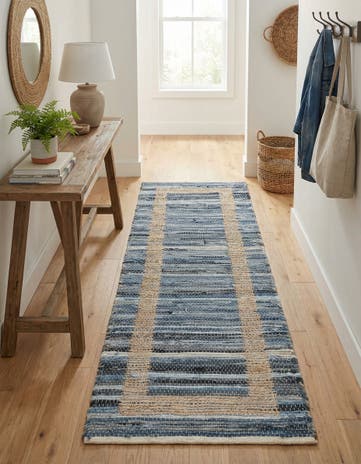 Navy Blue Hand Woven Chindi Jute Runner Rug