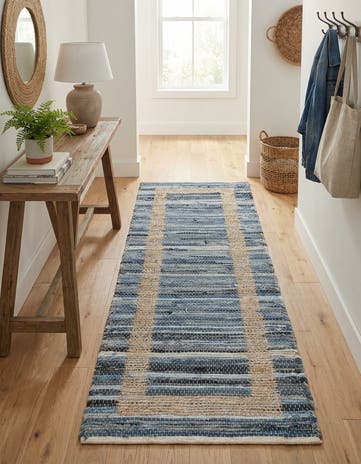 Navy Blue Hand Woven Chindi Jute Runner Rug