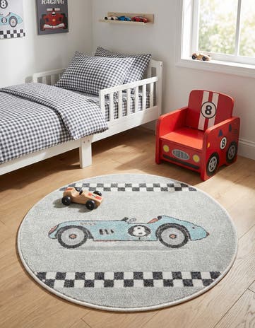 3' 3 x 3' 3 Racecar Whimsy Kids Round Rug