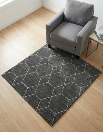 Dark Gray Lattice Frieze Square Rug