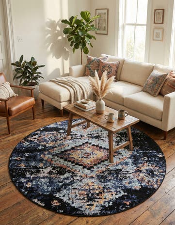 Navy Blue Morocco Round Rug