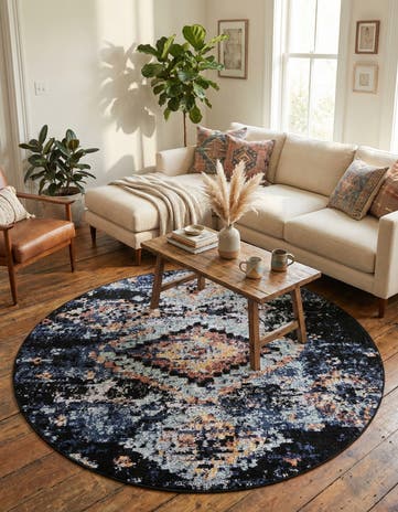 Navy Blue Morocco Round Rug