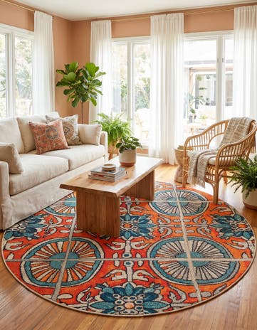 Orange Washable Hyacinth Round Rug