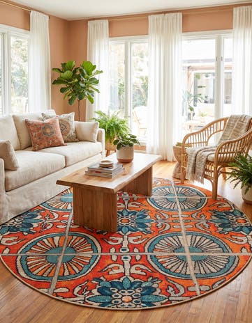 Orange Washable Hyacinth Round Rug