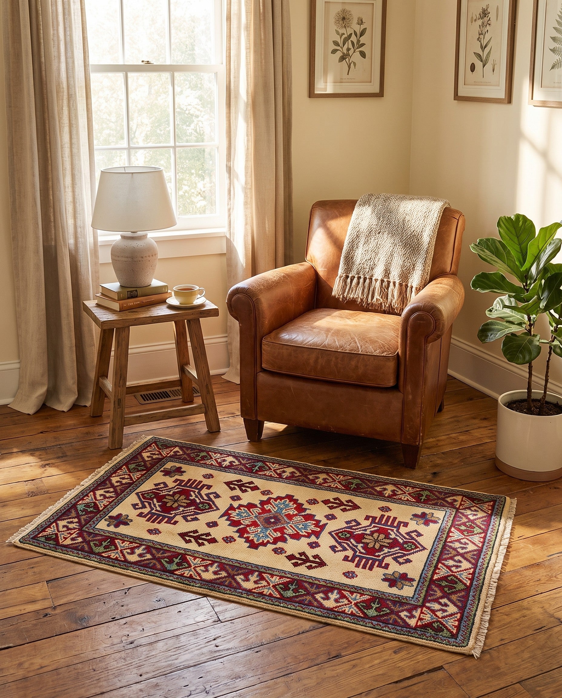 1' 11 x 3' 3 Hand Knotted Kazak Rug
