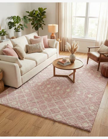 Light Pink Moroccan Trellis Shag Rug