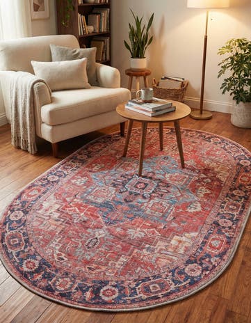 Rust Red Washable Maahru Oval Rug