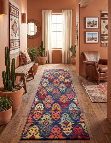 Navy Blue Washable Mesa Runner Rug