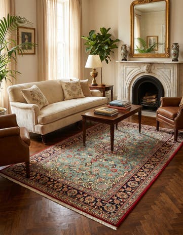 4' 8 x 7' 3 Hand Knotted Qom Persian Rug