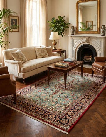 4' 8 x 7' 3 Hand Knotted Qom Persian Rug