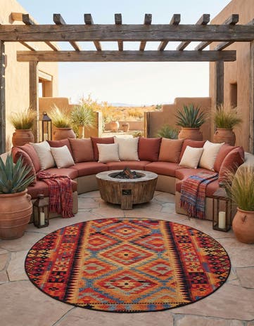 7' 10 x 7' 10 Easy-Clean Tribal Indoor / Outdoor Round Rug