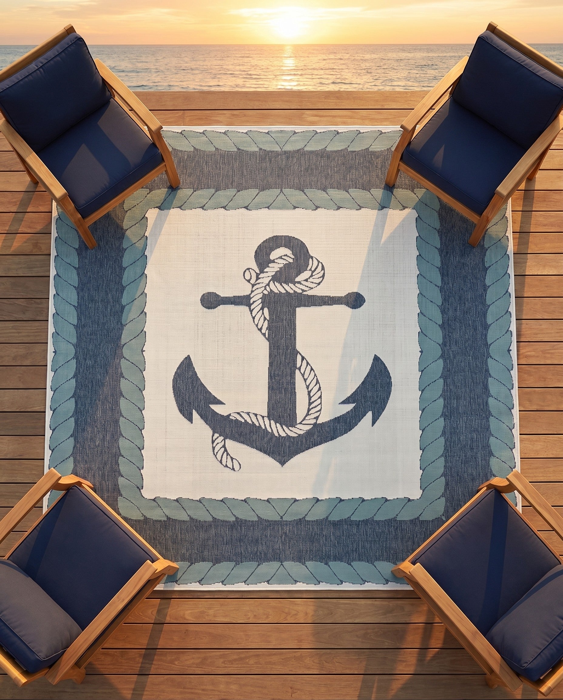 7' 10 x 7' 10 Easy-Clean Coastal Indoor / Outdoor Square Rug