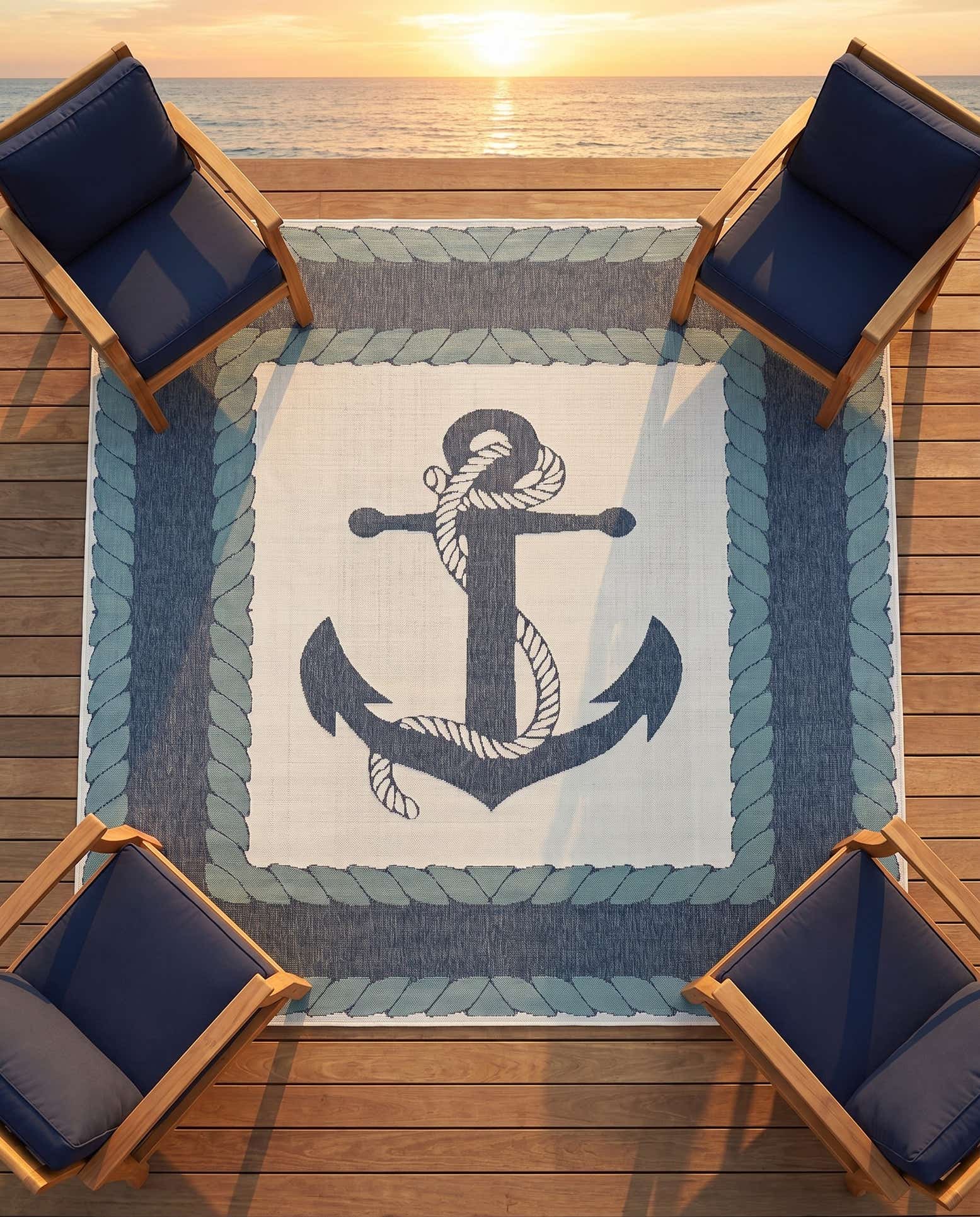 7' 10 x 7' 10 Easy-Clean Coastal Indoor / Outdoor Square Rug