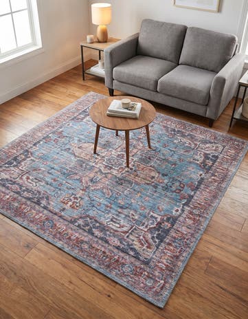 Blue Washable Maahru Square Rug