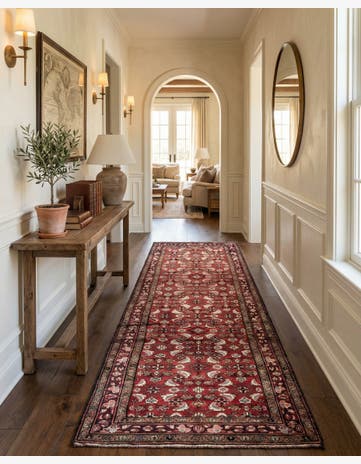 4' 2 x 10' 3 Hand Knotted Hossainabad Persian Wool Runner Rug