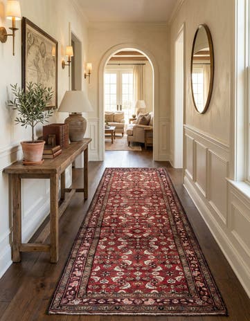 4' 2 x 10' 3 Hand Knotted Hossainabad Persian Wool Runner Rug