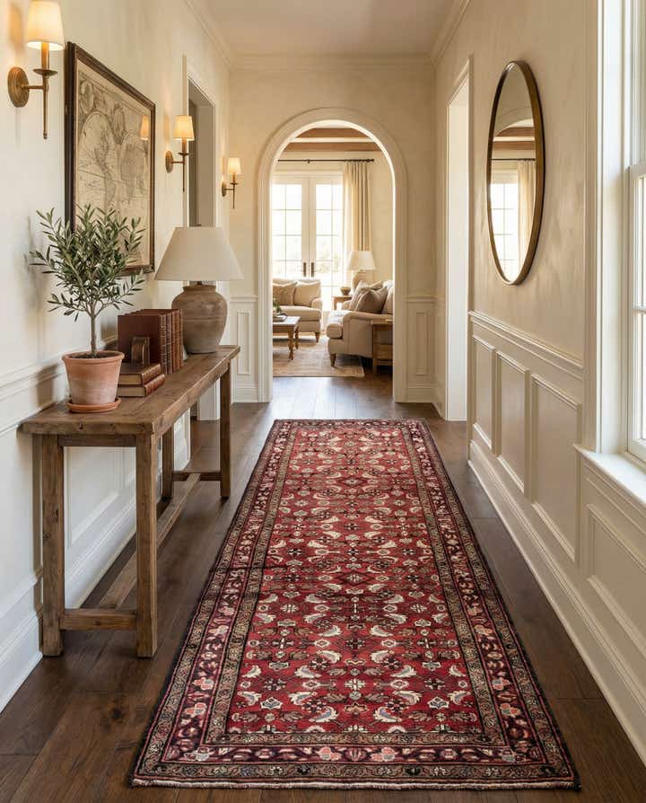 4' 2 x 10' 3 Hand Knotted Hossainabad Persian Wool Runner Rug