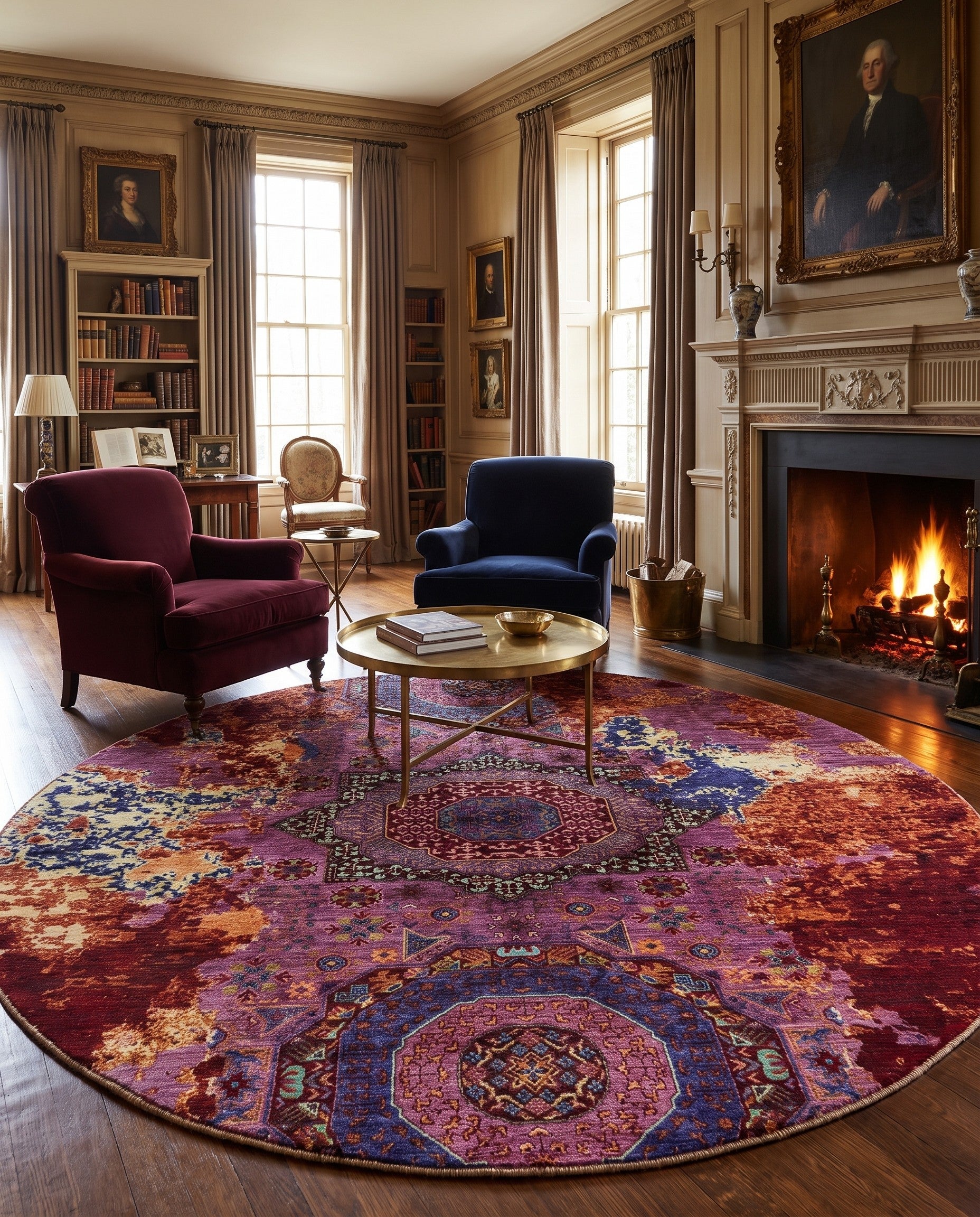 7' 2 x 7' 3 Hand Knotted Mamluk Ziegler Round Rug